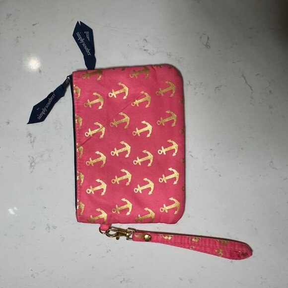 Simply Southern wristlet nautical themed pink with gold anchors - Picture 3 of 11
